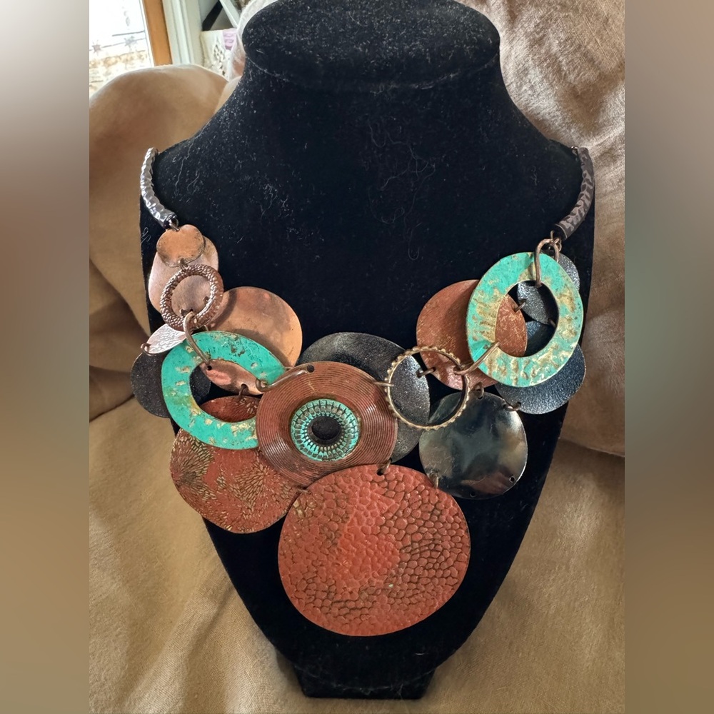 Artisan Earthtones Metalworking Statement Necklace - image 1